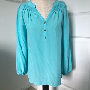 Lilly Pulitzer Turquoise Silk Peasant Blouse